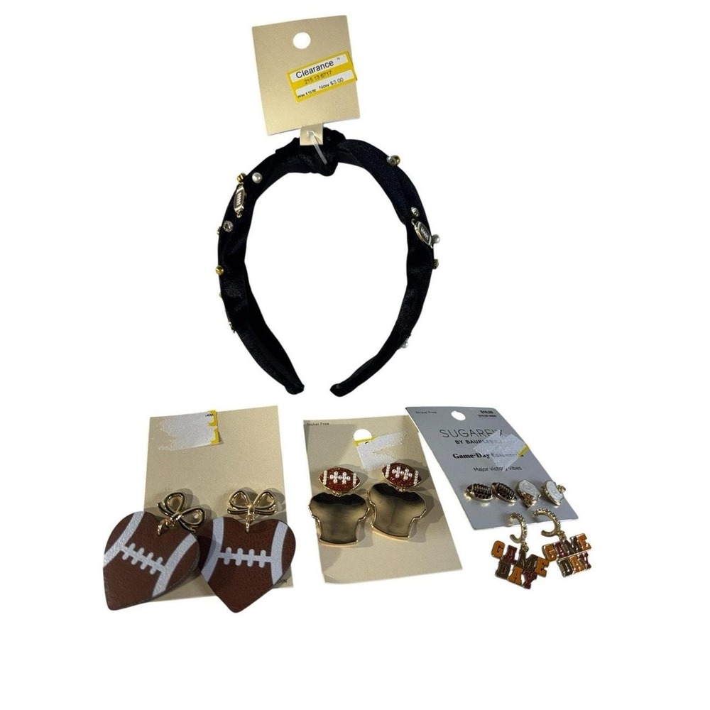 New Set of 3 Game Day Football earrings Velvet Bling Headband Super Bowl